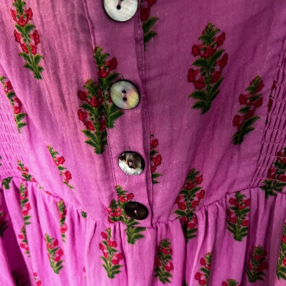 Pink Lily Floral Button-Front Sundress Garden Wedding Guest Dress - Picture 3 of 5